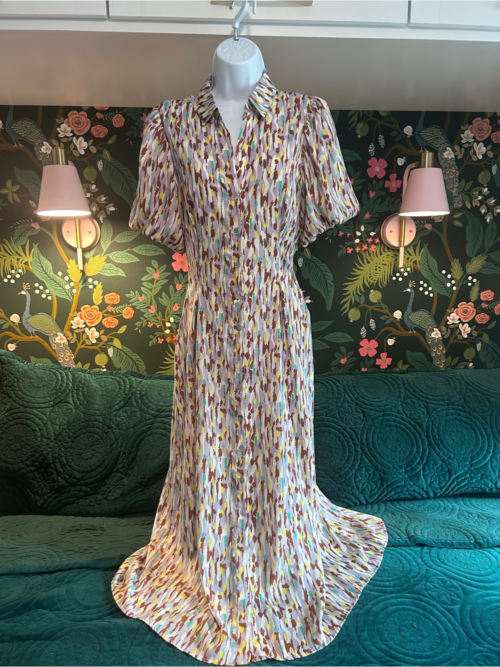 MELLODAY Multicolor Abstract Print Short-Sleeve Button-Front Maxi Dress
